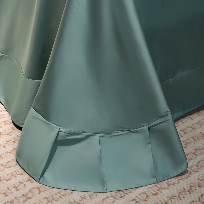 91家纺网 家纺一手货源 找家纺 优姿家纺 2026新款60长绒棉贡缎纯色系列四件套 松石绿