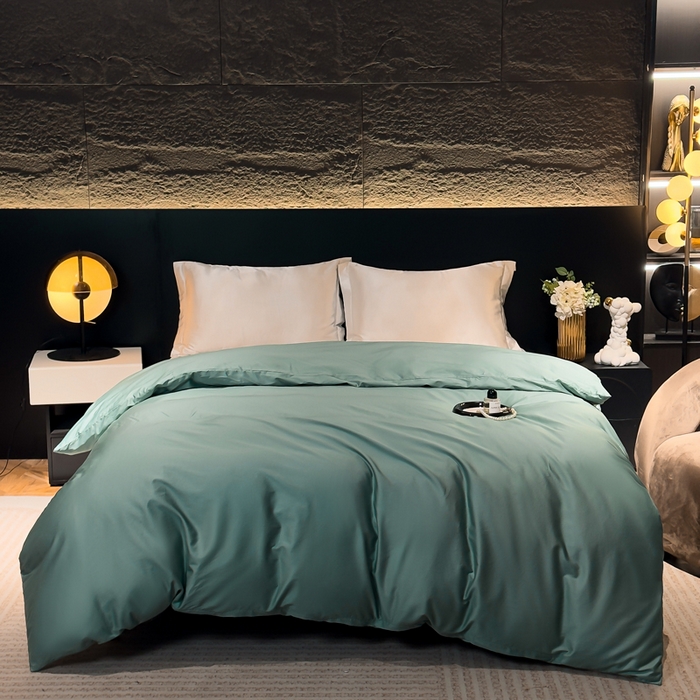 91家纺网 家纺一手货源 找家纺 优姿家纺 2026新款60长绒棉贡缎纯色系列四件套 松石绿