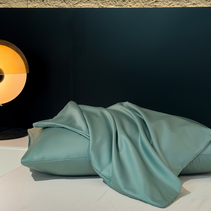 91家纺网 家纺一手货源 找家纺 优姿家纺 2026新款60长绒棉贡缎纯色系列四件套 松石绿