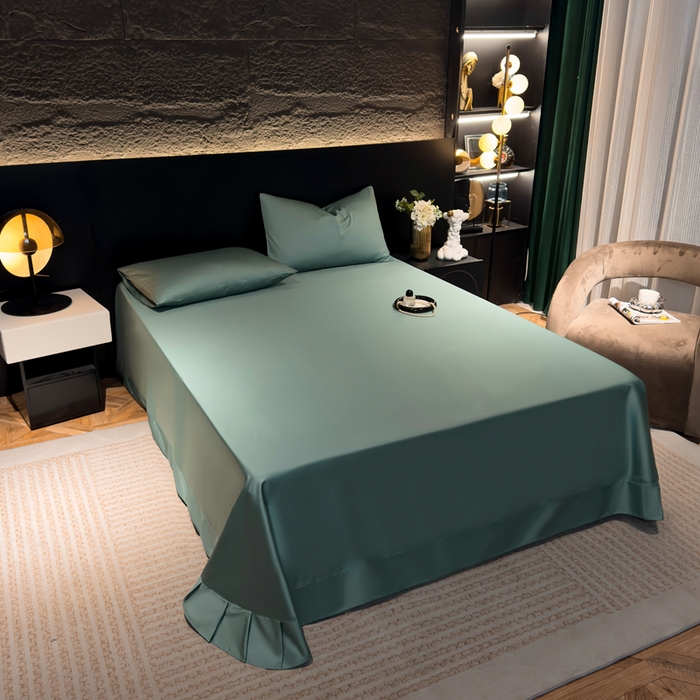 91家纺网 家纺一手货源 找家纺 优姿家纺 2026新款60长绒棉贡缎纯色系列四件套 松石绿