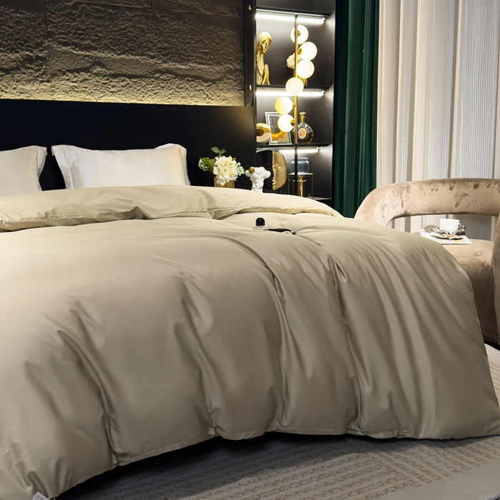 91家纺网 家纺一手货源 找家纺 优姿家纺 2026新款60长绒棉贡缎纯色系列四件套 香槟金