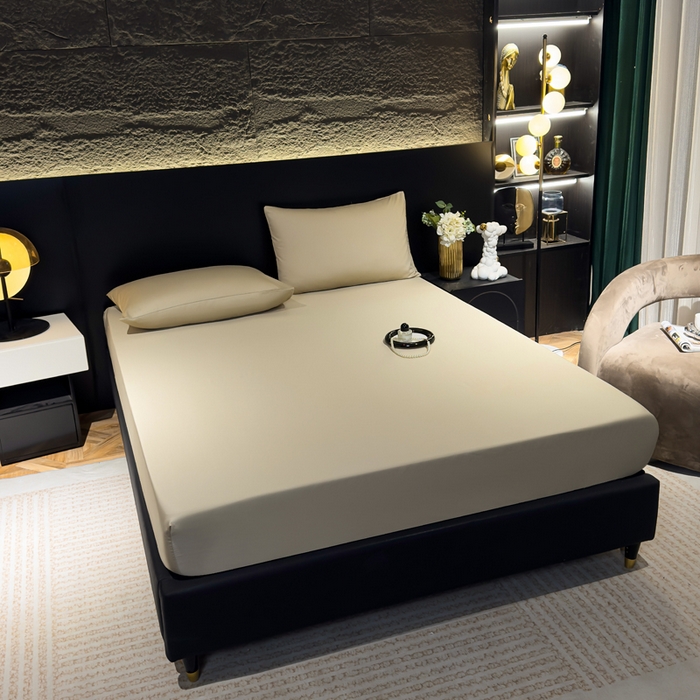 91家纺网 家纺一手货源 找家纺 优姿家纺 2026新款60长绒棉贡缎纯色系列四件套 香槟金