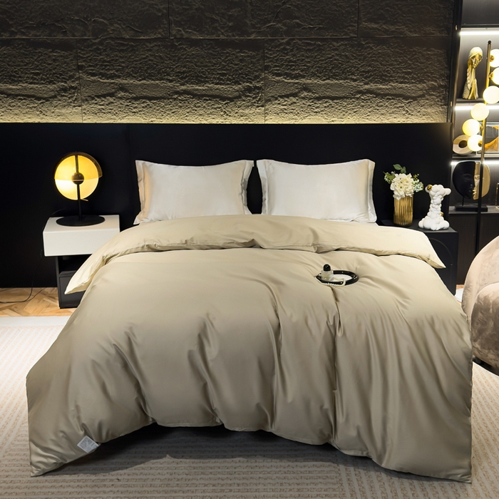 91家纺网 家纺一手货源 找家纺 优姿家纺 2026新款60长绒棉贡缎纯色系列四件套 香槟金