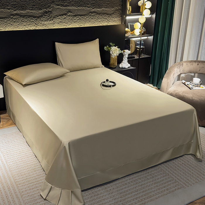 91家纺网 家纺一手货源 找家纺 优姿家纺 2026新款60长绒棉贡缎纯色系列四件套 香槟金