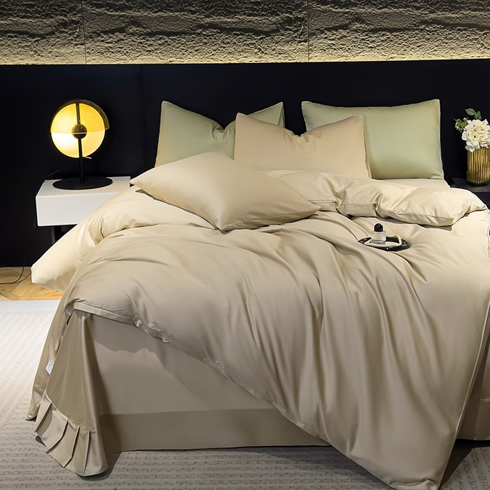 91家纺网 家纺一手货源 找家纺 优姿家纺 2026新款60长绒棉贡缎纯色系列四件套 香槟金