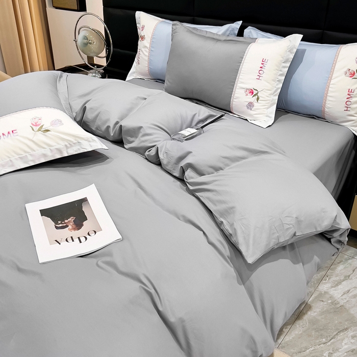 91家纺网 家纺一手货源 找家纺 优姿家纺 2026新款全棉拼接绣花四件套 繁花灰