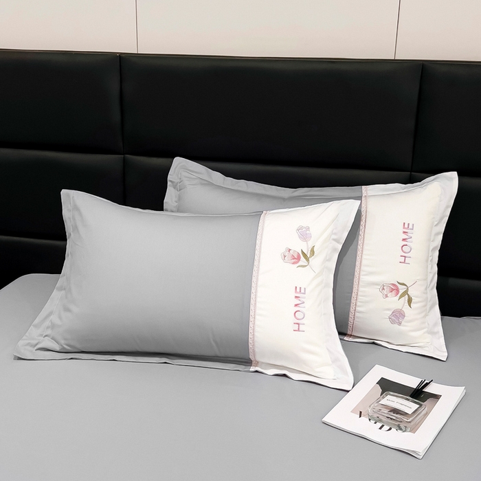 91家纺网 家纺一手货源 找家纺 优姿家纺 2026新款全棉拼接绣花四件套 繁花灰