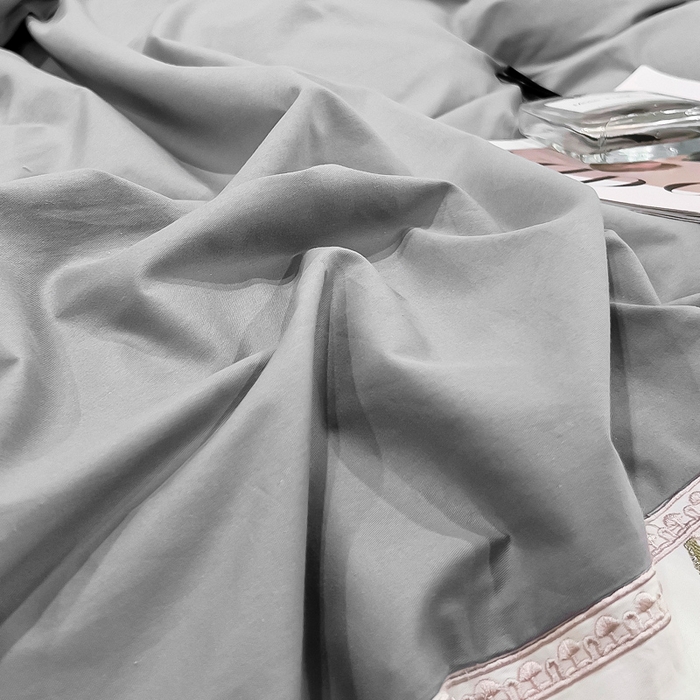 91家纺网 家纺一手货源 找家纺 优姿家纺 2026新款全棉拼接绣花四件套 繁花灰