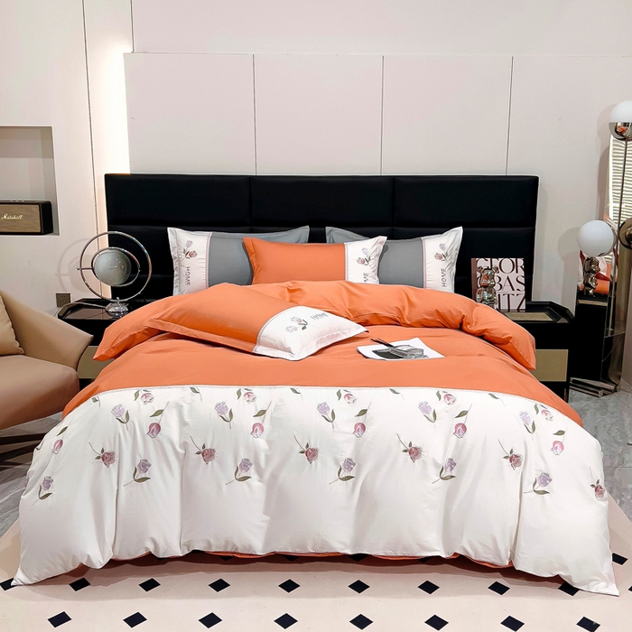 优姿家纺 2026新款全棉拼接绣花四件套 繁花桔