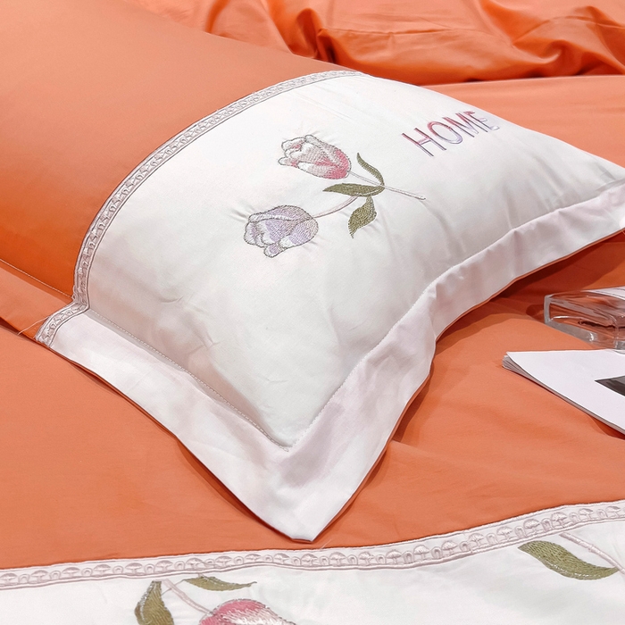 91家纺网 家纺一手货源 找家纺 优姿家纺 2026新款全棉拼接绣花四件套 繁花桔