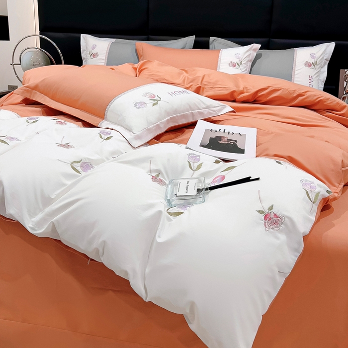 91家纺网 家纺一手货源 找家纺 优姿家纺 2026新款全棉拼接绣花四件套 繁花桔