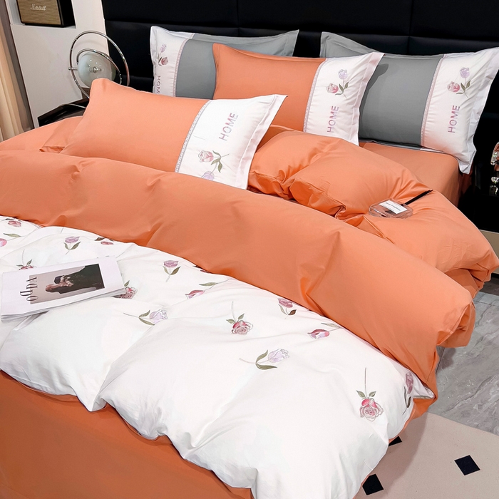 91家纺网 家纺一手货源 找家纺 优姿家纺 2026新款全棉拼接绣花四件套 繁花桔