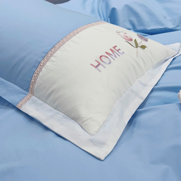 91家纺网 家纺一手货源 找家纺 优姿家纺 2026新款全棉拼接绣花四件套 繁花蓝