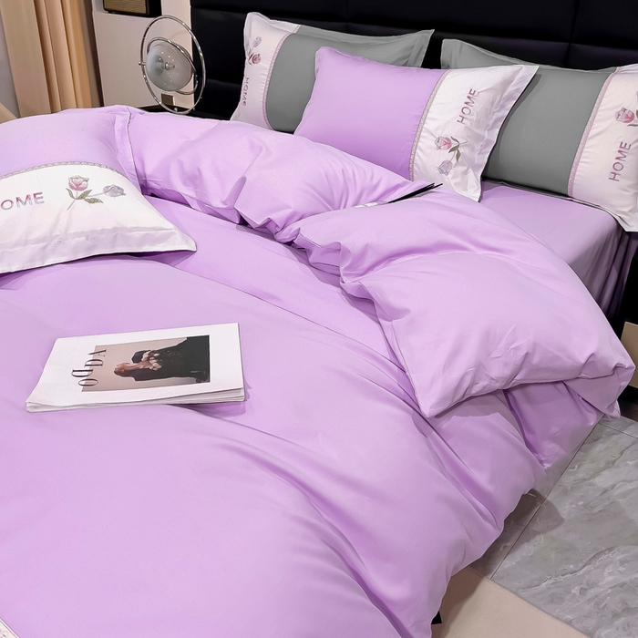 91家纺网 家纺一手货源 找家纺 优姿家纺 2026新款全棉拼接绣花四件套 繁花紫