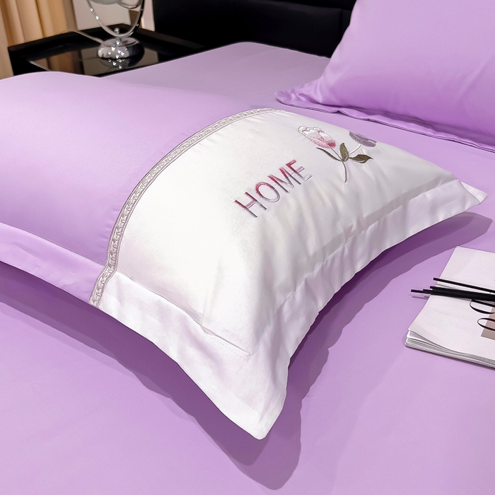 91家纺网 家纺一手货源 找家纺 优姿家纺 2026新款全棉拼接绣花四件套 繁花紫