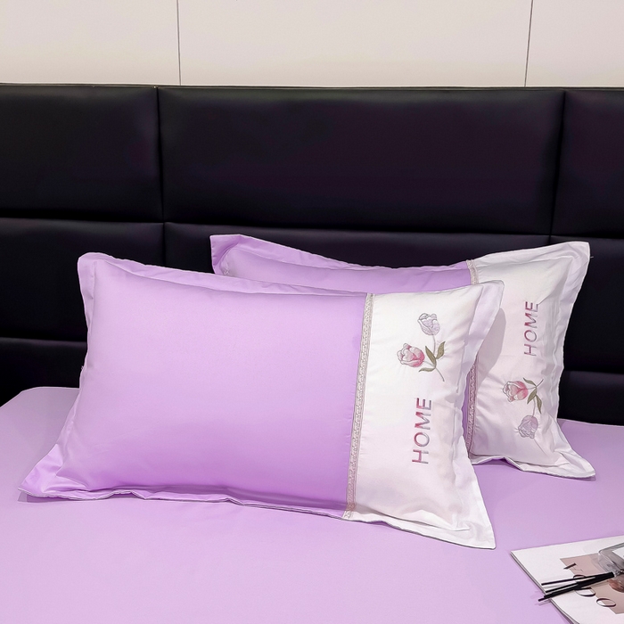 91家纺网 家纺一手货源 找家纺 优姿家纺 2026新款全棉拼接绣花四件套 繁花紫