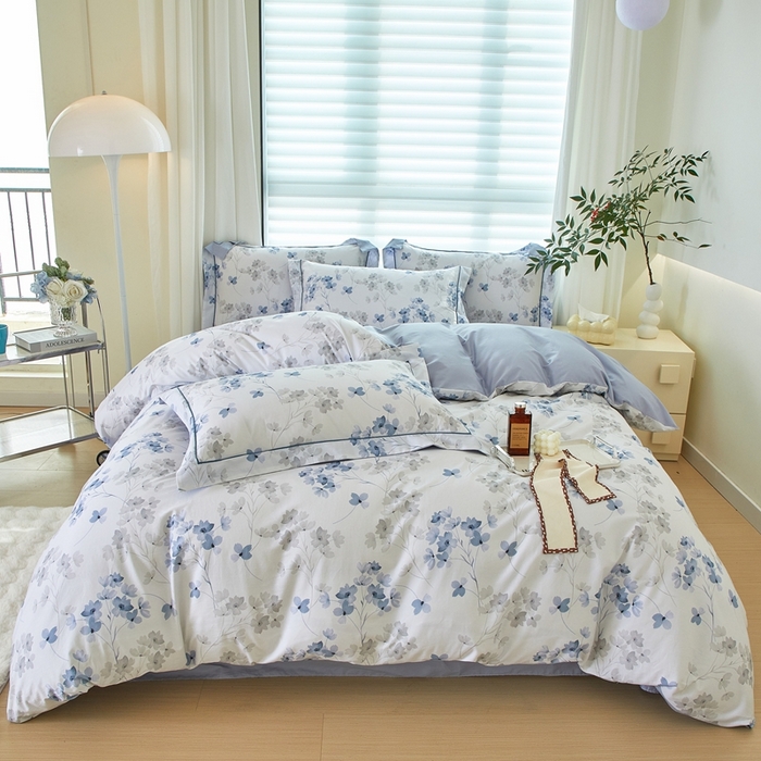 91家纺网 家纺一手货源 找家纺 优姿家纺 2026新款全棉40匹马棉数码印花四件套 淡墨香兰