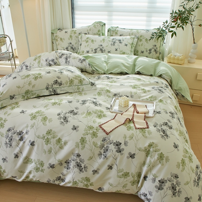 91家纺网 家纺一手货源 找家纺 优姿家纺 2026新款全棉40匹马棉数码印花四件套 淡墨香黄