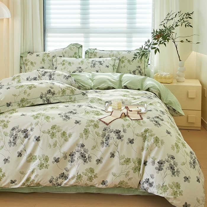 91家纺网 家纺一手货源 找家纺 优姿家纺 2026新款全棉40匹马棉数码印花四件套 淡墨香黄