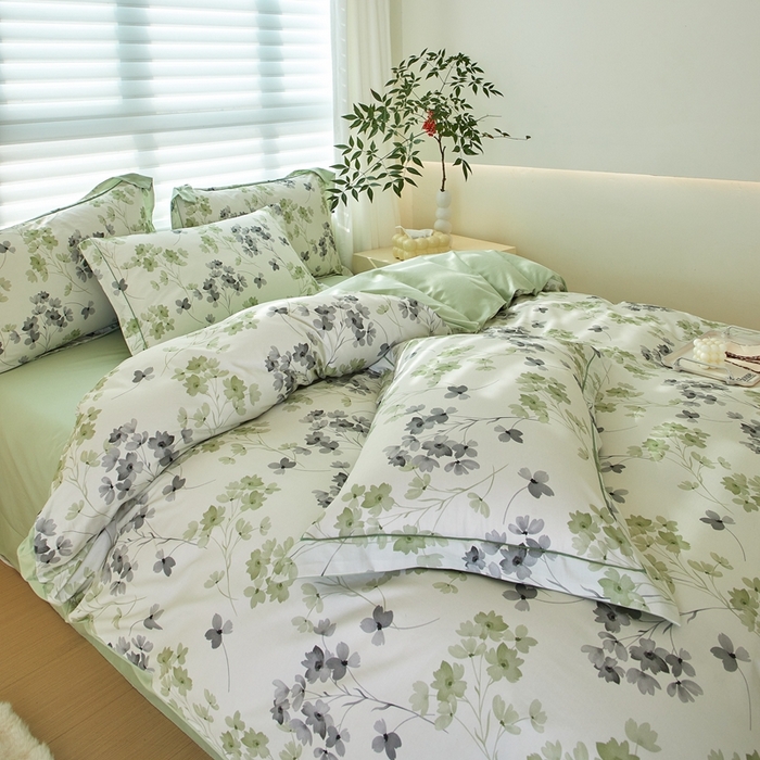 91家纺网 家纺一手货源 找家纺 优姿家纺 2026新款全棉40匹马棉数码印花四件套 淡墨香黄