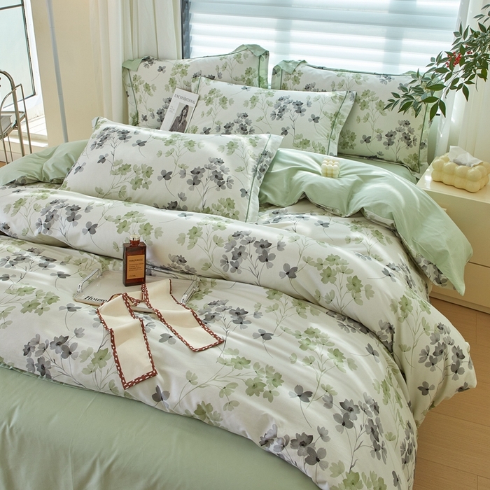 91家纺网 家纺一手货源 找家纺 优姿家纺 2026新款全棉40匹马棉数码印花四件套 淡墨香黄