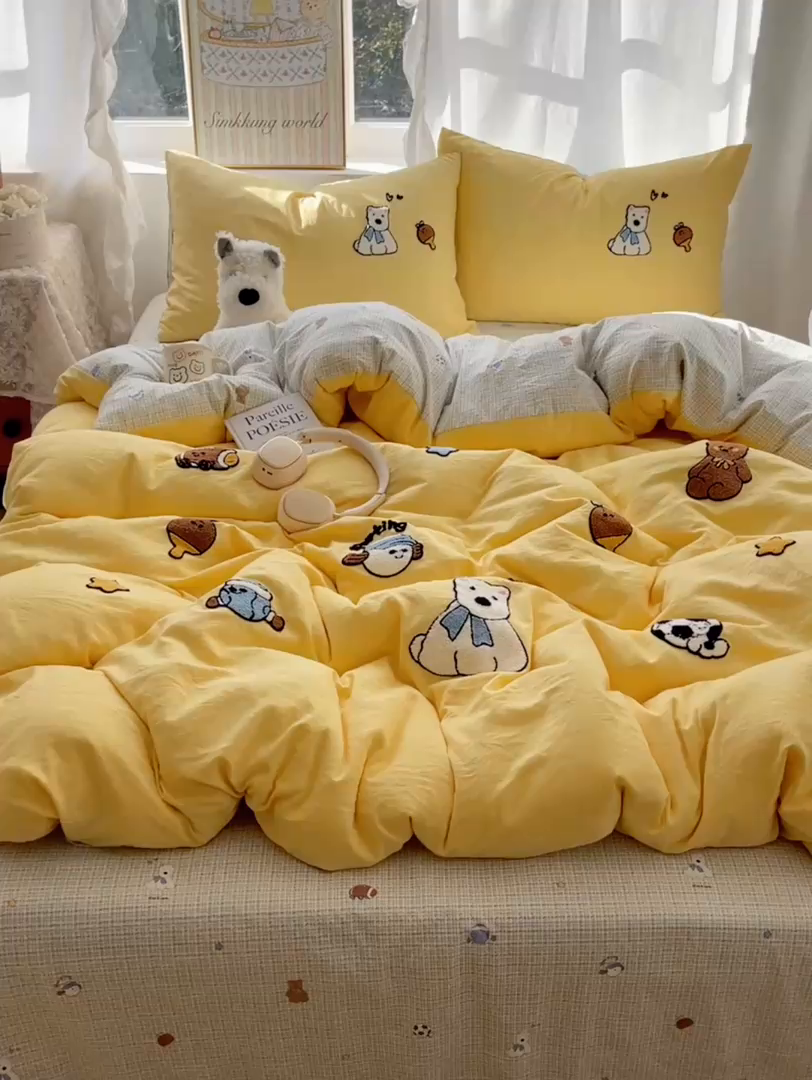 91家纺网 家纺一手货源 找家纺 （总）凯洛奇 2026新款A类卡通豹纹毛巾绣软糯糯水洗棉四件套（提供买家秀）