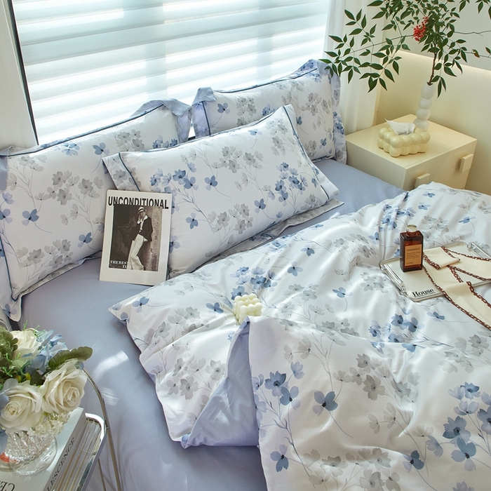 91家纺网 家纺一手货源 找家纺 优姿家纺 2026新款全棉40匹马棉数码印花四件套 淡墨香兰