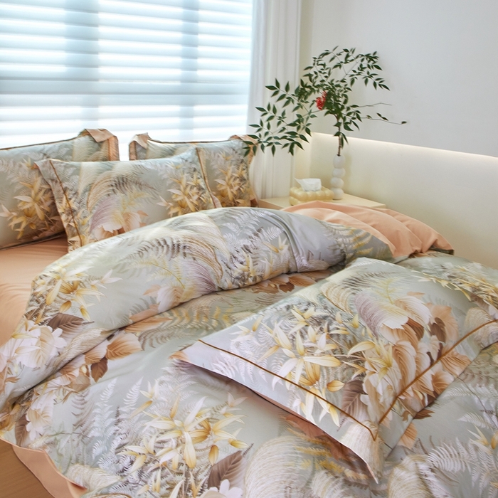 91家纺网 家纺一手货源 找家纺 优姿家纺 2026新款全棉40匹马棉数码印花四件套 暮云春树灰