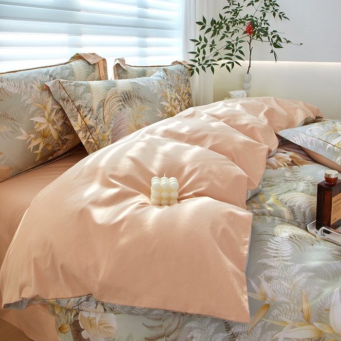 91家纺网 家纺一手货源 找家纺 优姿家纺 2026新款全棉40匹马棉数码印花四件套 暮云春树灰