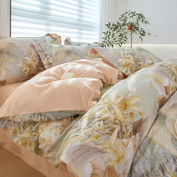 91家纺网 家纺一手货源 找家纺 优姿家纺 2026新款全棉40匹马棉数码印花四件套 暮云春树灰