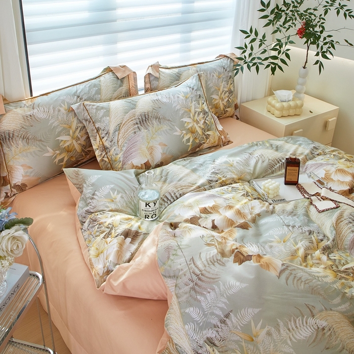 91家纺网 家纺一手货源 找家纺 优姿家纺 2026新款全棉40匹马棉数码印花四件套 暮云春树灰