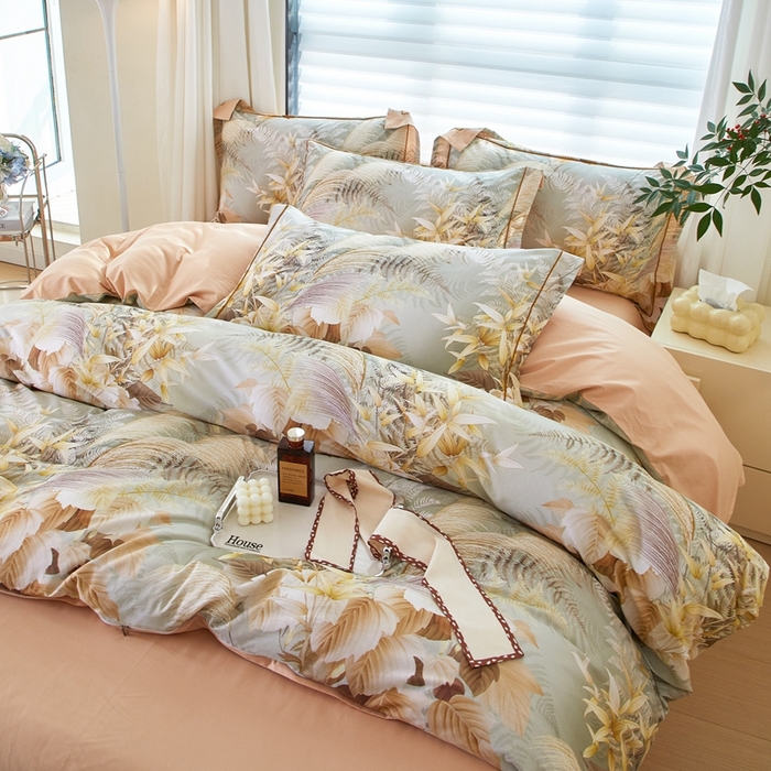 91家纺网 家纺一手货源 找家纺 优姿家纺 2026新款全棉40匹马棉数码印花四件套 暮云春树灰