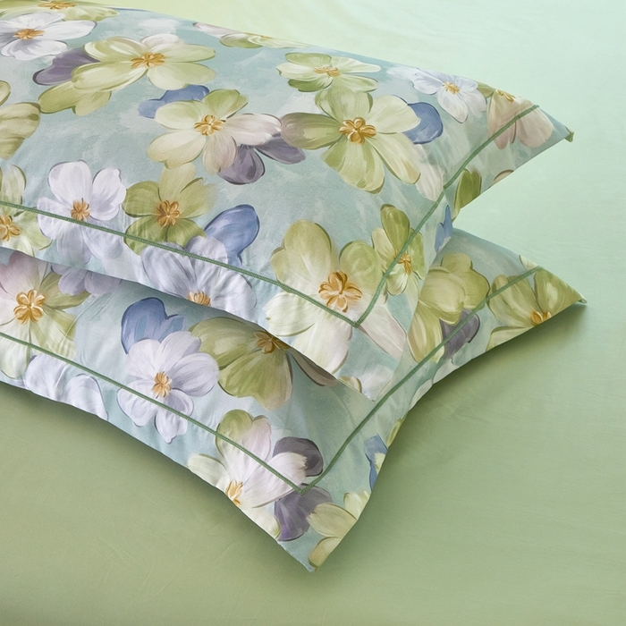 91家纺网 家纺一手货源 找家纺 优姿家纺 2026新款全棉40匹马棉数码印花四件套 田园绿