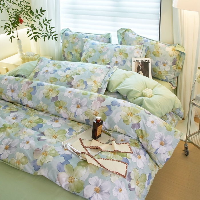 91家纺网 家纺一手货源 找家纺 优姿家纺 2026新款全棉40匹马棉数码印花四件套 田园绿