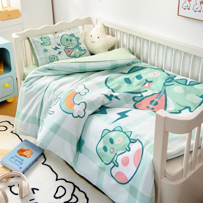 91家纺网 家纺一手货源 找家纺 梵赫 2025新款100%棉冬款加厚全棉被套+被芯四季款盖毯 时尚恐龙