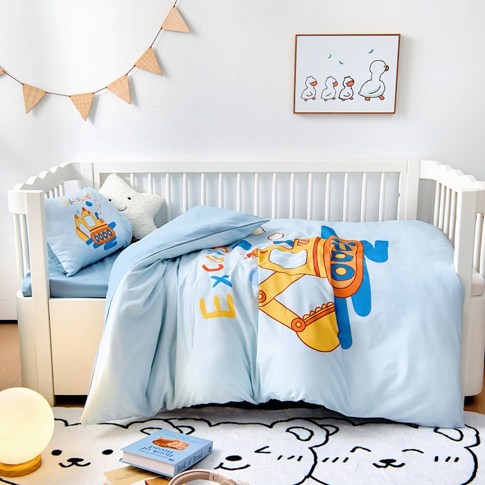 91家纺网 家纺一手货源 找家纺 梵赫 2025新款100%棉冬款加厚全棉被套+被芯四季款盖毯 挖掘机