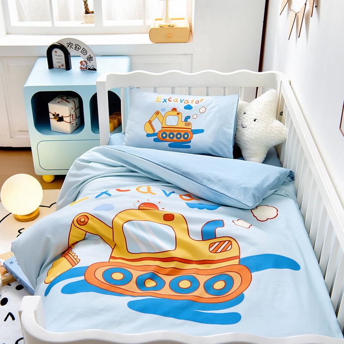 91家纺网 家纺一手货源 找家纺 梵赫 2025新款100%棉冬款加厚全棉被套+被芯四季款盖毯 挖掘机