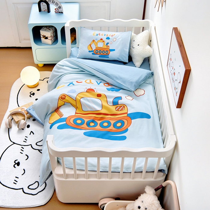 91家纺网 家纺一手货源 找家纺 梵赫 2025新款100%棉冬款加厚全棉被套+被芯四季款盖毯 挖掘机