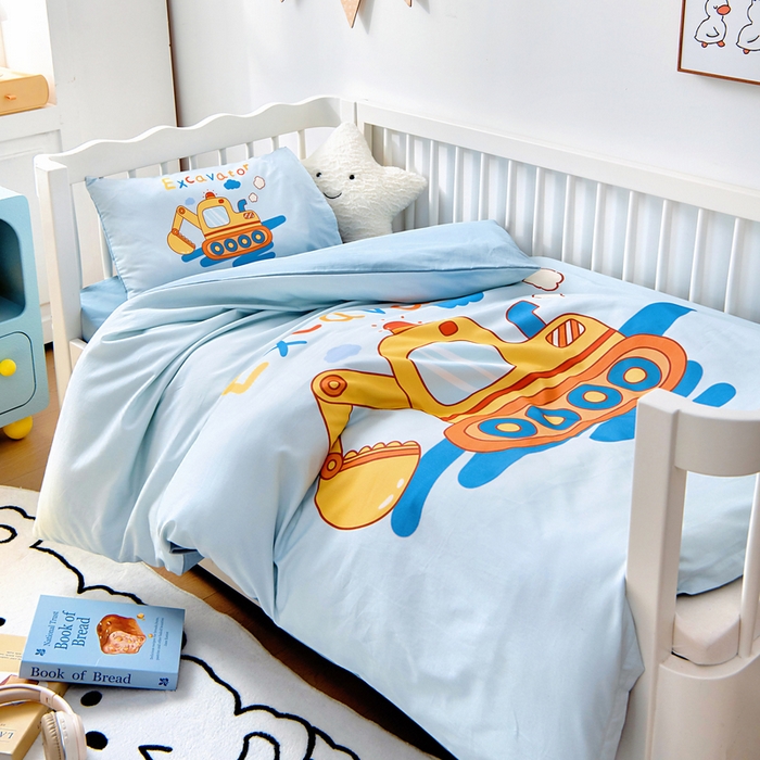 91家纺网 家纺一手货源 找家纺 梵赫 2025新款100%棉冬款加厚全棉被套+被芯四季款盖毯 挖掘机