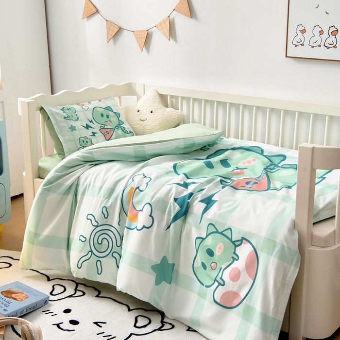 91家纺网 家纺一手货源 找家纺 梵赫 2025新款100%棉冬款加厚全棉被套+被芯四季款盖毯 时尚恐龙