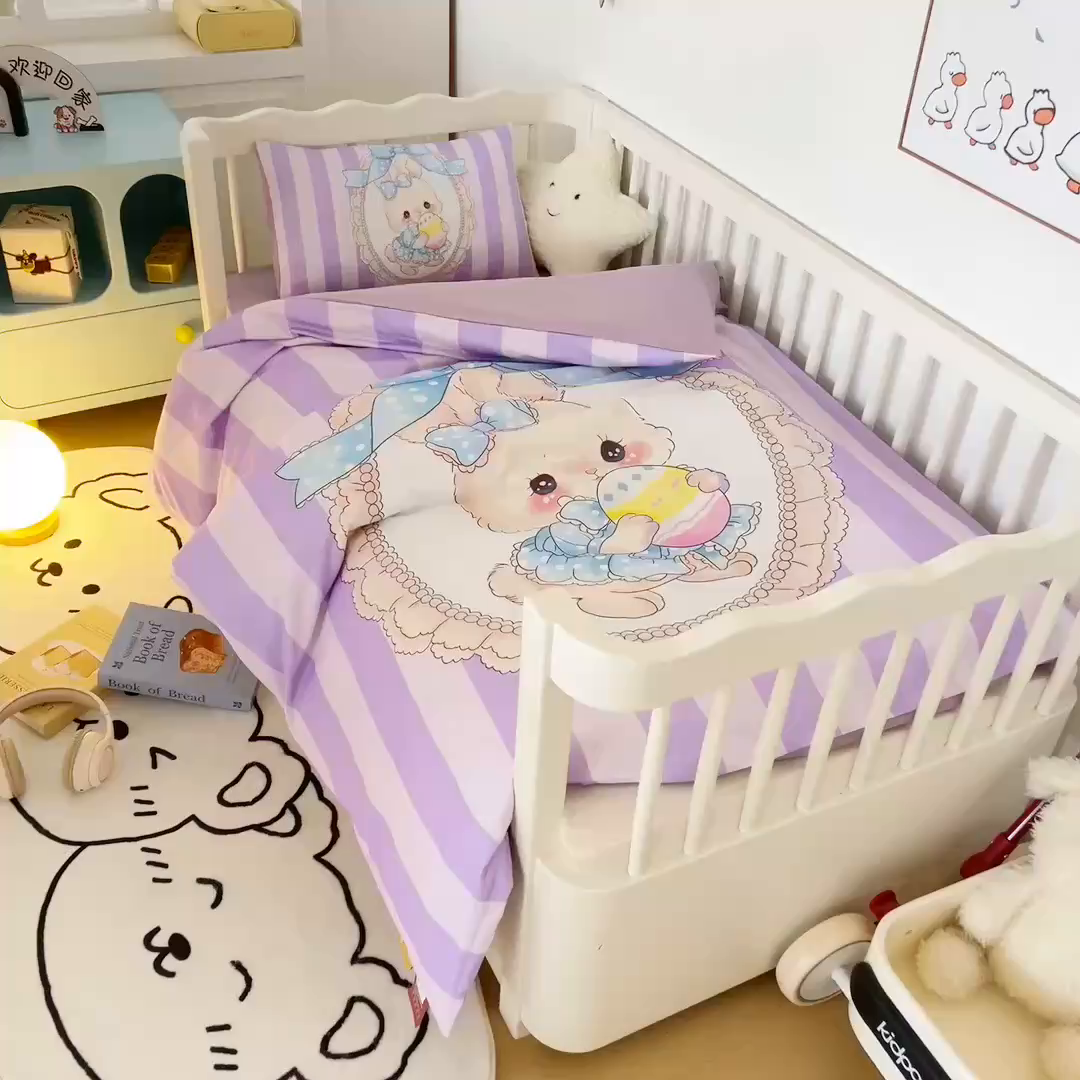 91家纺网 家纺一手货源 找家纺 梵赫 2025新款100%棉冬款加厚全棉被套+被芯四季款盖毯 菲菲兔