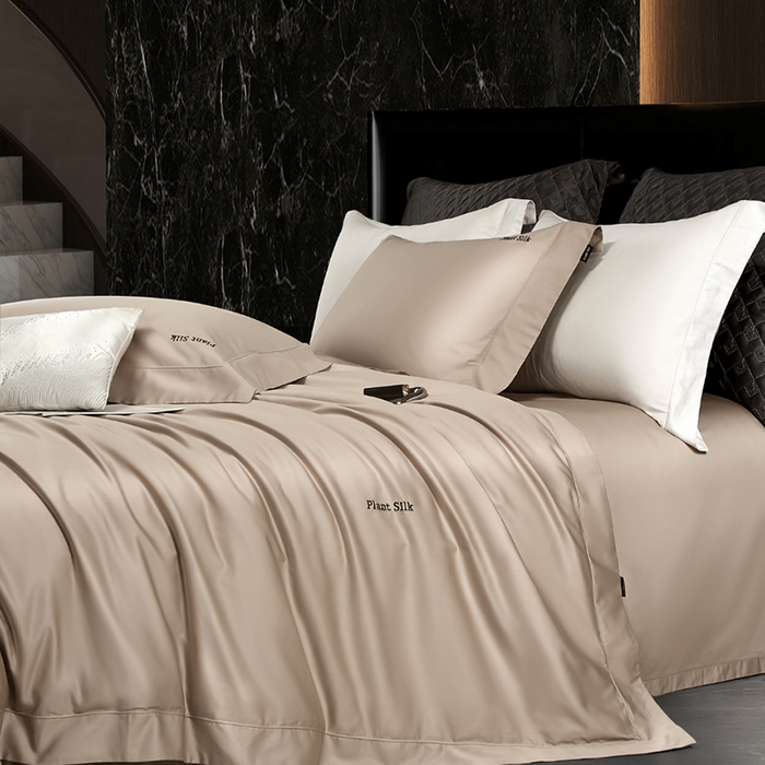 91家纺网 家纺一手货源 找家纺 玖玖爱家纺 2025秋冬新品植物甄丝3星系列奢选新疆阿瓦提长绒棉四件套 栖岚摩卡棕