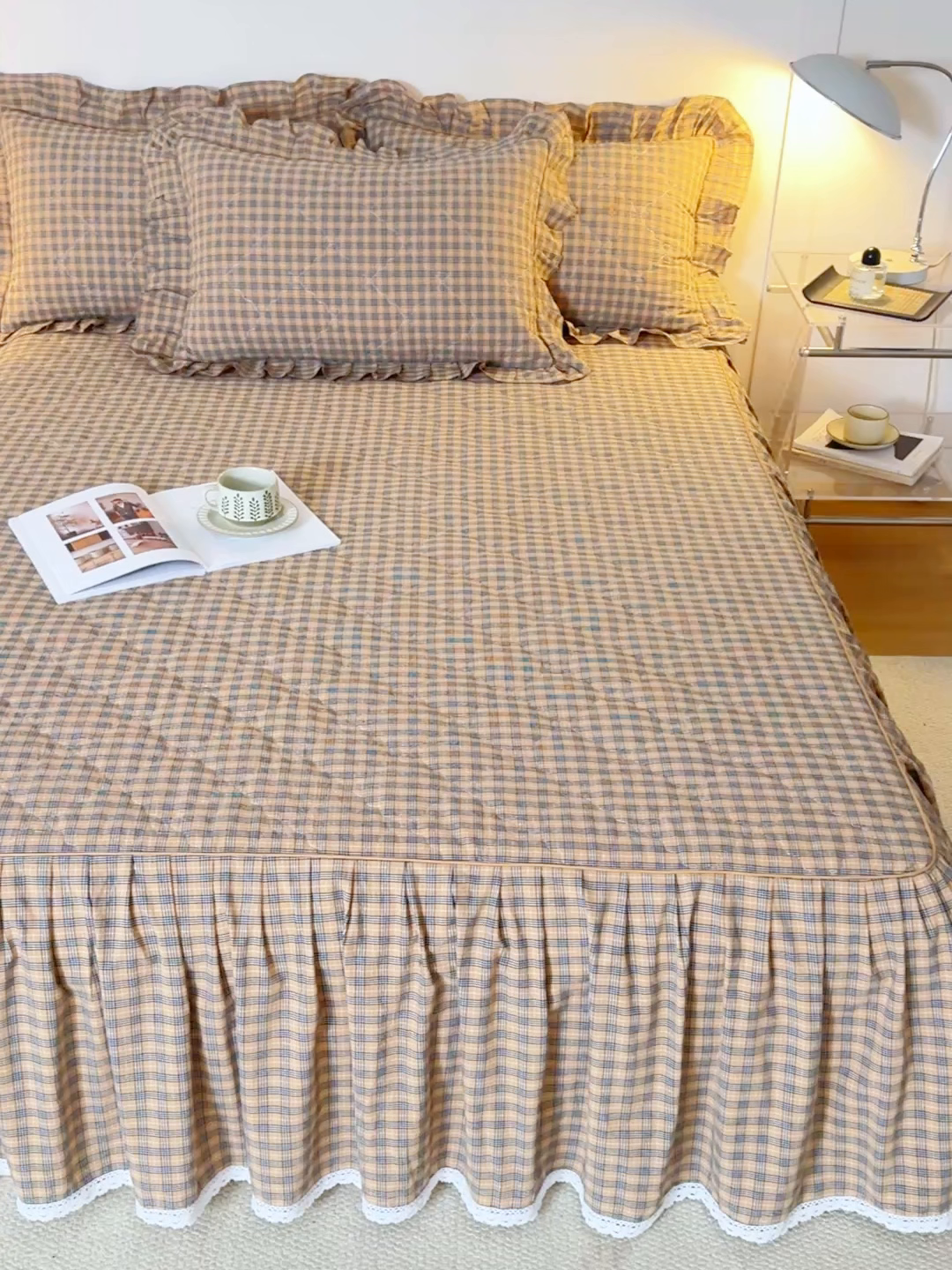 91家纺网 家纺一手货源 找家纺 （总）依蔓羽 2026新款全棉纯棉色织水洗米床裙三件套单品床裙单件床裙