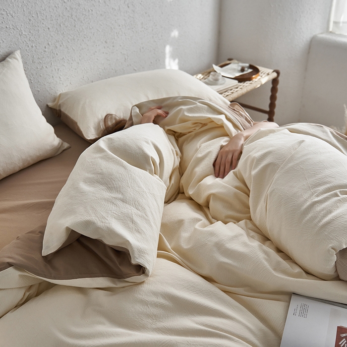 91家纺网 家纺一手货源 找家纺 咏绒家纺工厂店 2025新款全棉色织提花磨毛四件套 欧佩斯-奶杏