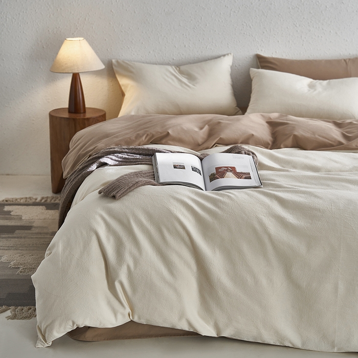 91家纺网 家纺一手货源 找家纺 咏绒家纺工厂店 2025新款全棉色织提花磨毛四件套 欧佩斯-奶杏