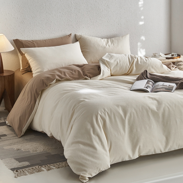 91家纺网 家纺一手货源 找家纺 咏绒家纺工厂店 2025新款全棉色织提花磨毛四件套 欧佩斯-奶杏