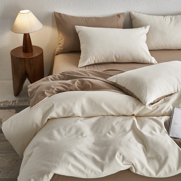 91家纺网 家纺一手货源 找家纺 咏绒家纺工厂店 2025新款全棉色织提花磨毛四件套 欧佩斯-奶杏