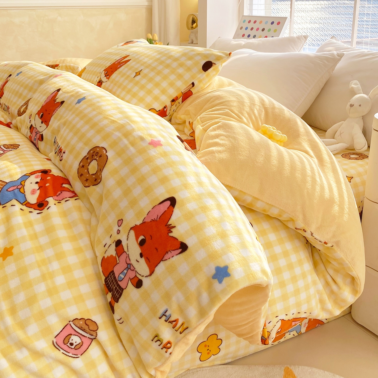 91家纺网 家纺一手货源 找家纺 金鑫汇家纺 2025年加厚高克重A类牛奶绒单被套 被套单件 狐狸先生