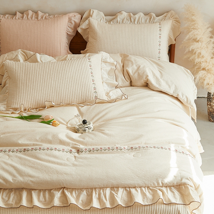 91家纺网 家纺一手货源 找家纺 （总）上喜 2025新款棉麻小花刺绣款床盖多功能被子系列