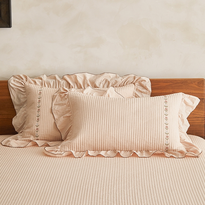 91家纺网 家纺一手货源 找家纺 上喜 2026新款棉麻小花刺绣款床盖多功能被子系列 麻粉色